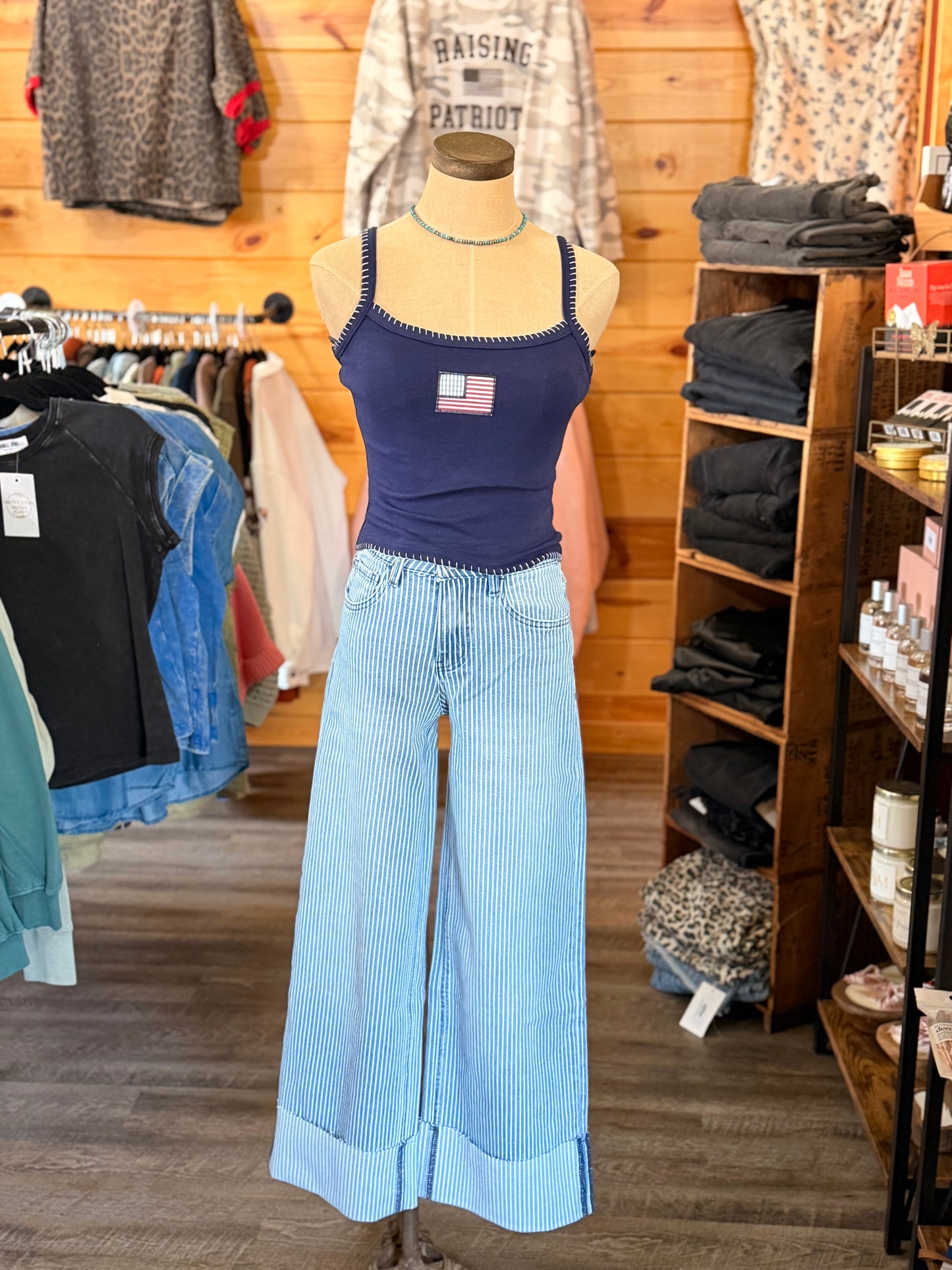 VERVET HIGH RISE CUFFED STRIPED CROP WIDE JEANS