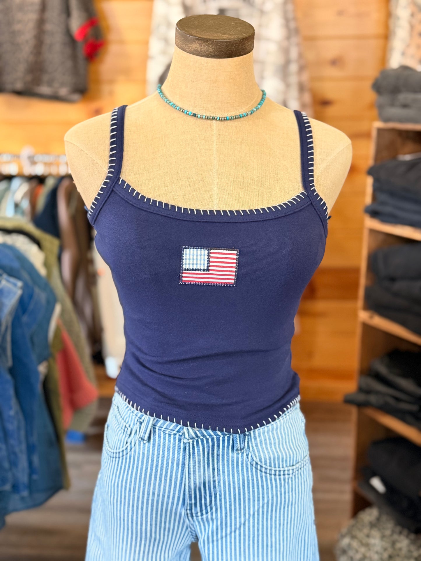 TANK TOP WITH AMERICAN FLAG ON FRONT