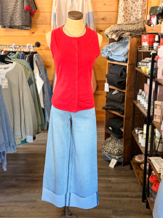 Ruby Ribbed Button Tank