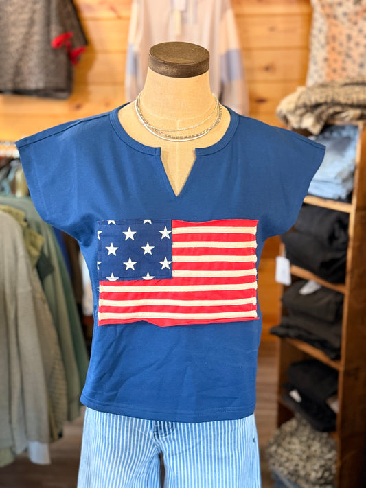 Patriotic Flag Cap Sleeve Top