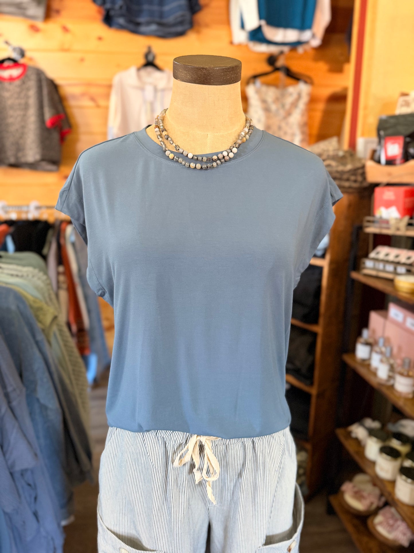 Bamboo/modal Capsleeve Basic Round Neck Top (2 Colors)