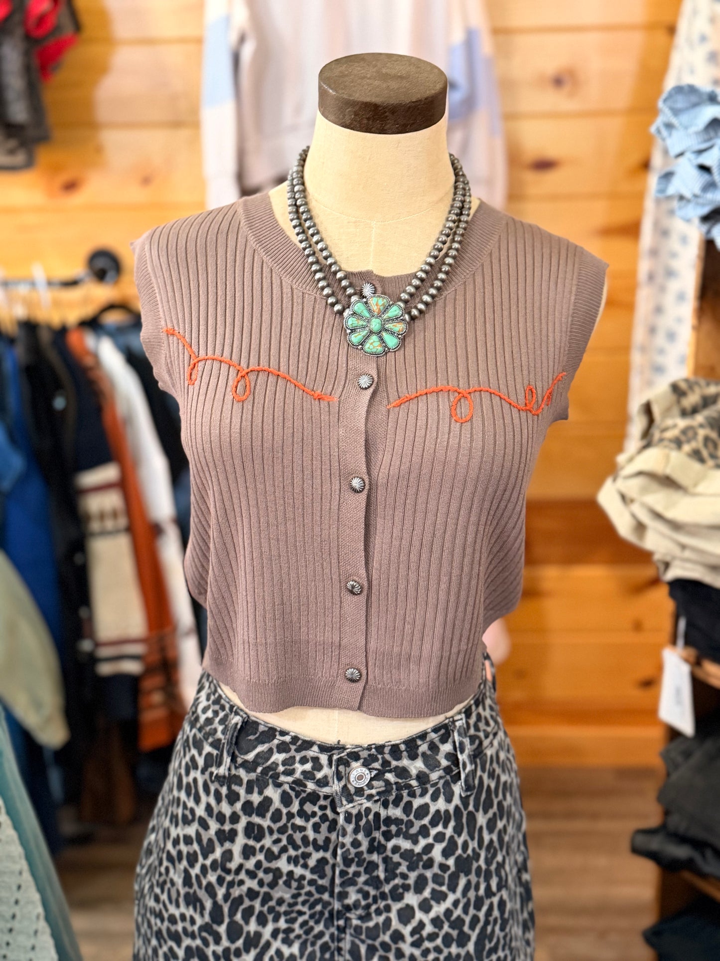 Western Stitch Ribbed Sweater Vest