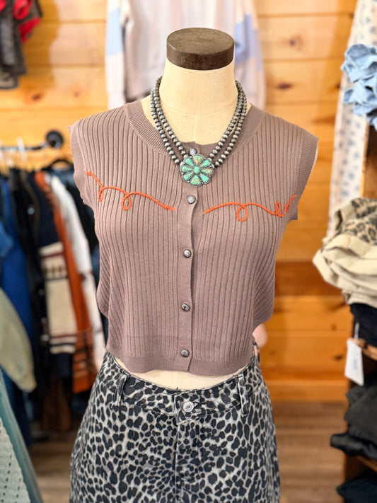 Western Stitch Ribbed Sweater Vest