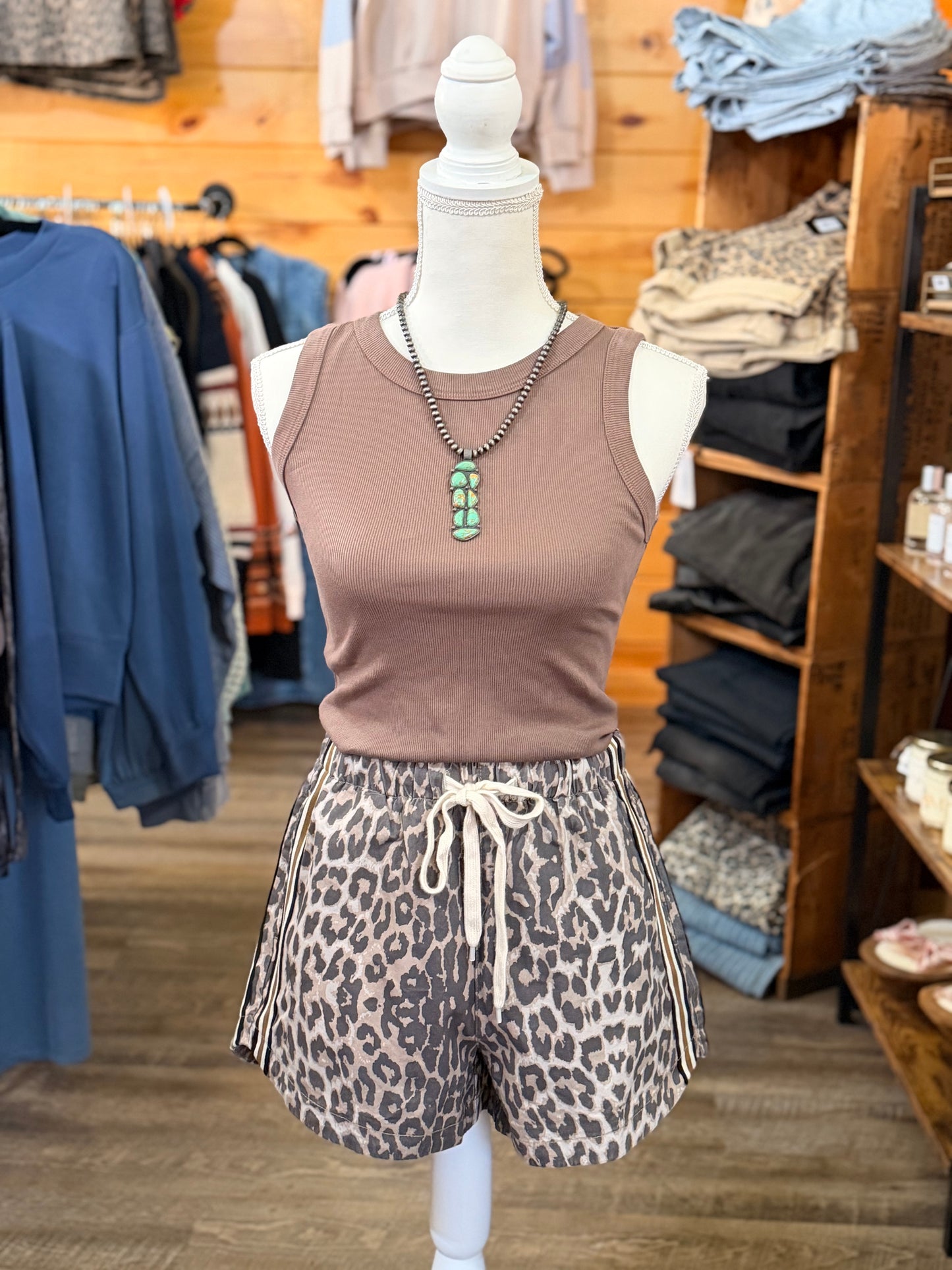Leopard Side Stripe Shorts