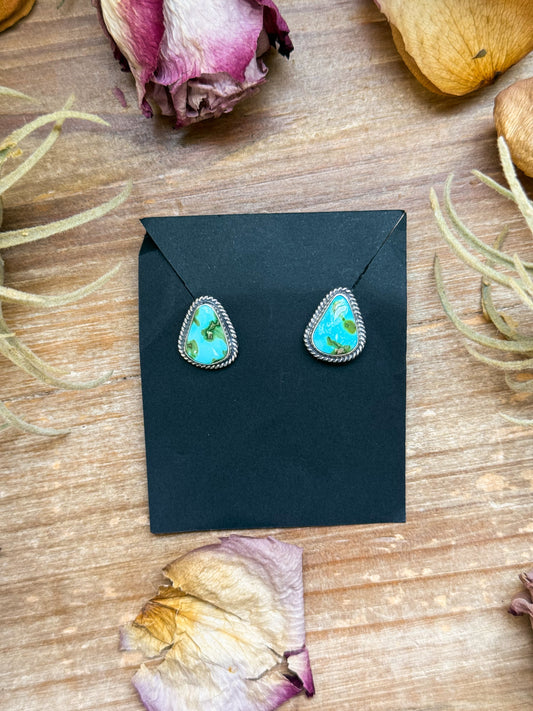 Sterling Silver Sonoran Mountain Turquoise Stud Earrings – Handmade by Artist Jason Ogg