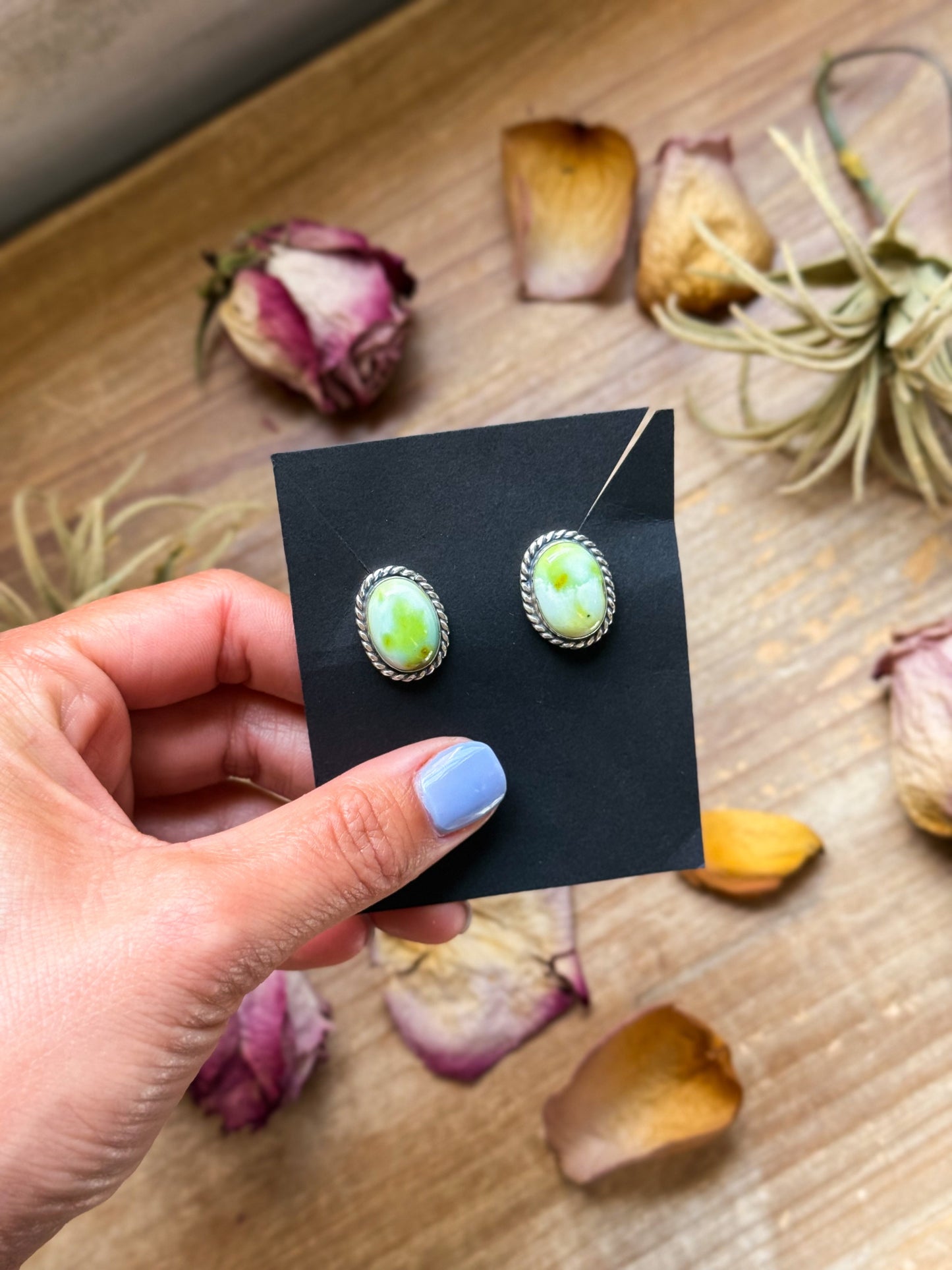 Sterling Silver Palomino Variscite Stud Earrings, Artist Jason Ogg