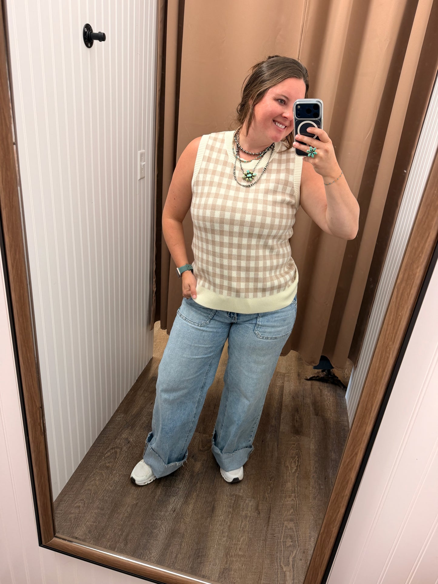 Cream & Taupe Gingham Sweater Vest 🤎