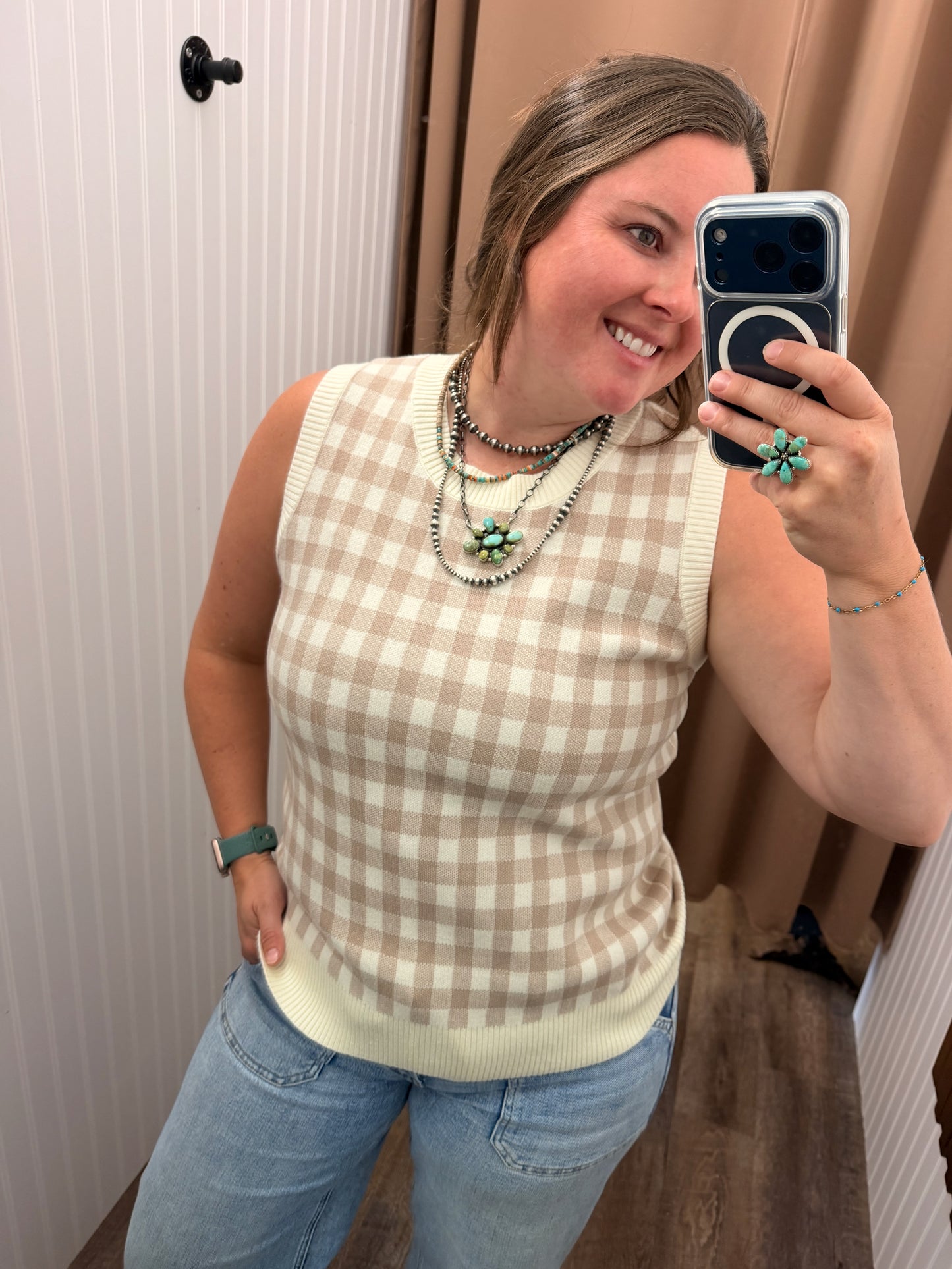 Cream & Taupe Gingham Sweater Vest 🤎