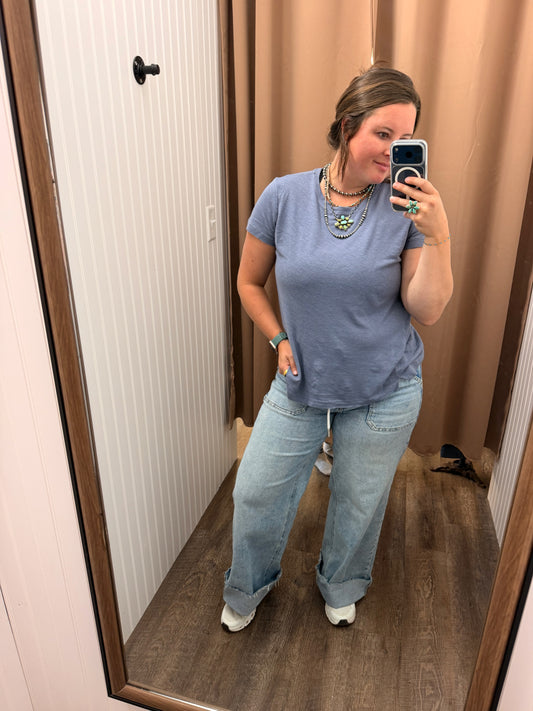 Classic Round Neck Split Hem T-shirt