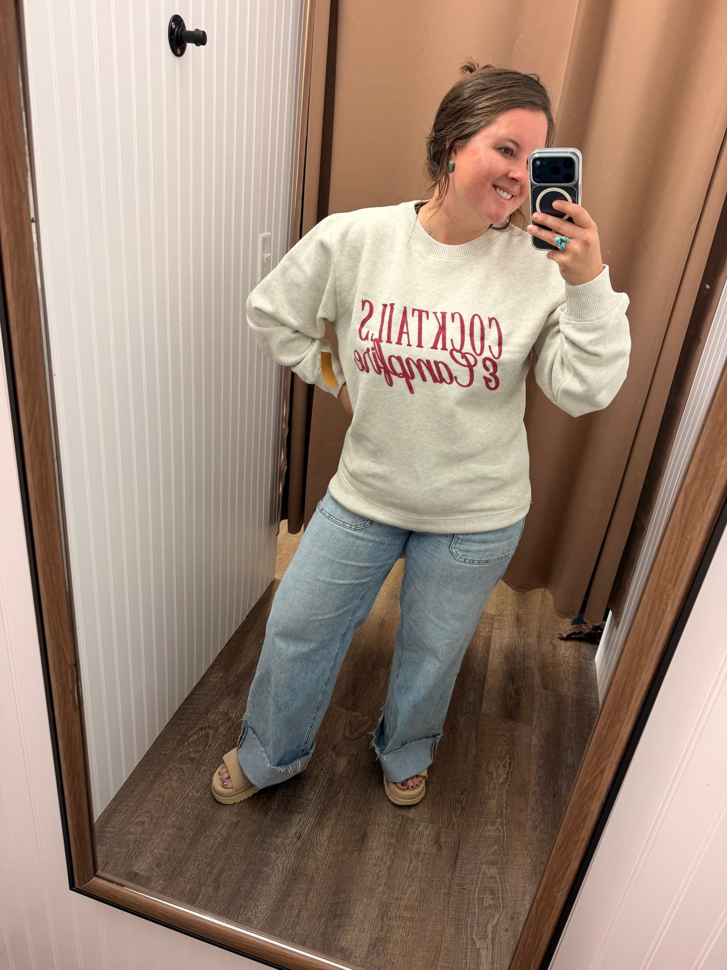 Cocktails & Campfires Oatmeal Knit Sweater
