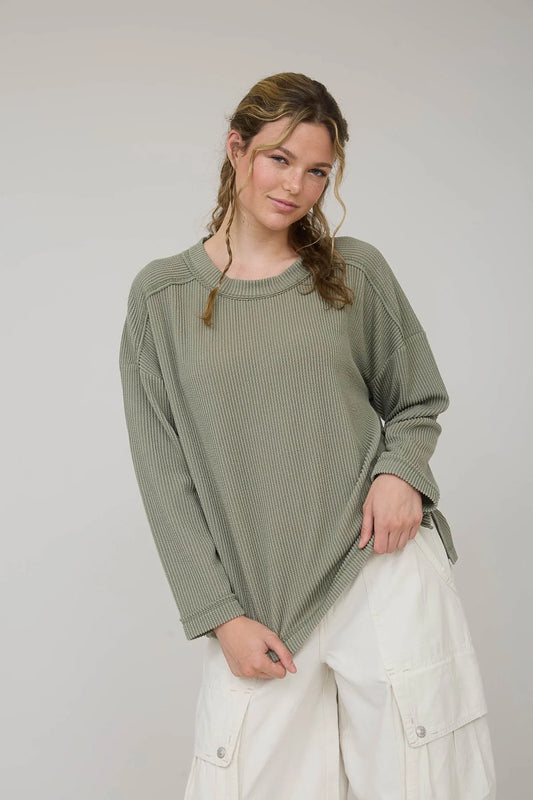 Crew Neck Ribbed Long Sleeve