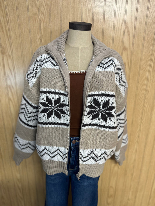 LONG SLEEVE COLLARED SWEATER JACKET