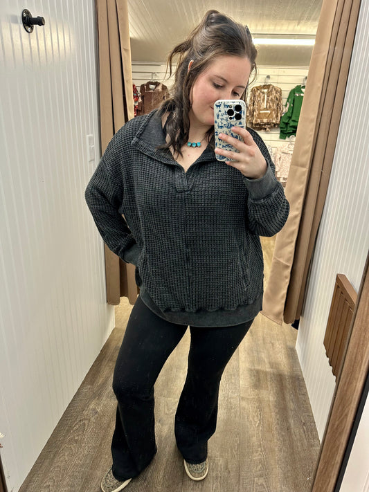 Chunky Waffle Mineral Wash Collared Sweater
