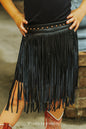 Girls Black Leather Studded Fringe Skirt