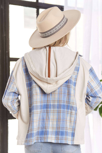 BUTTON DOWN PLAID HOODIE SHACKET (Two Colors)