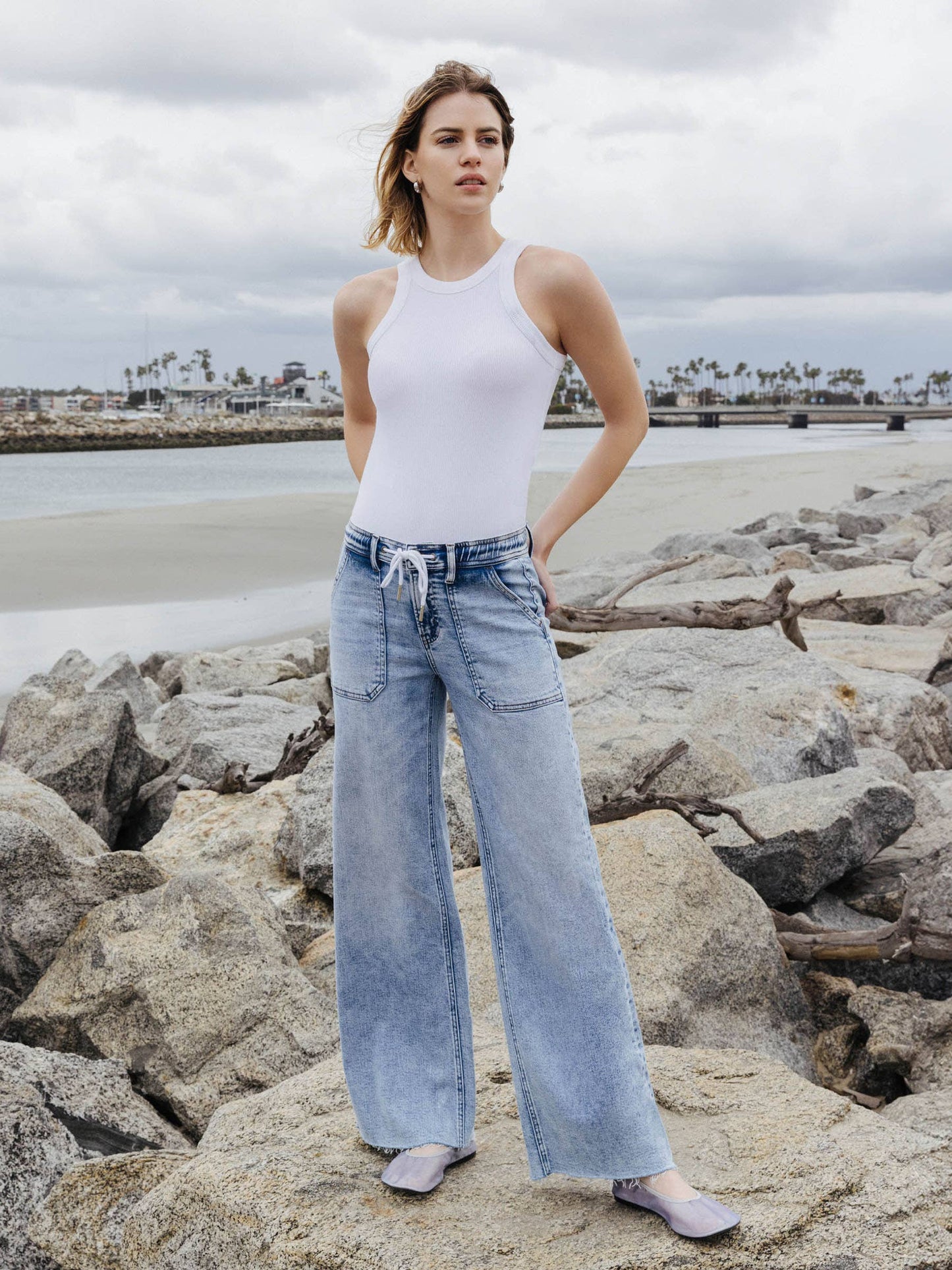 Flying Monkey "Easy Days" Drawstring Wide Leg Jeans