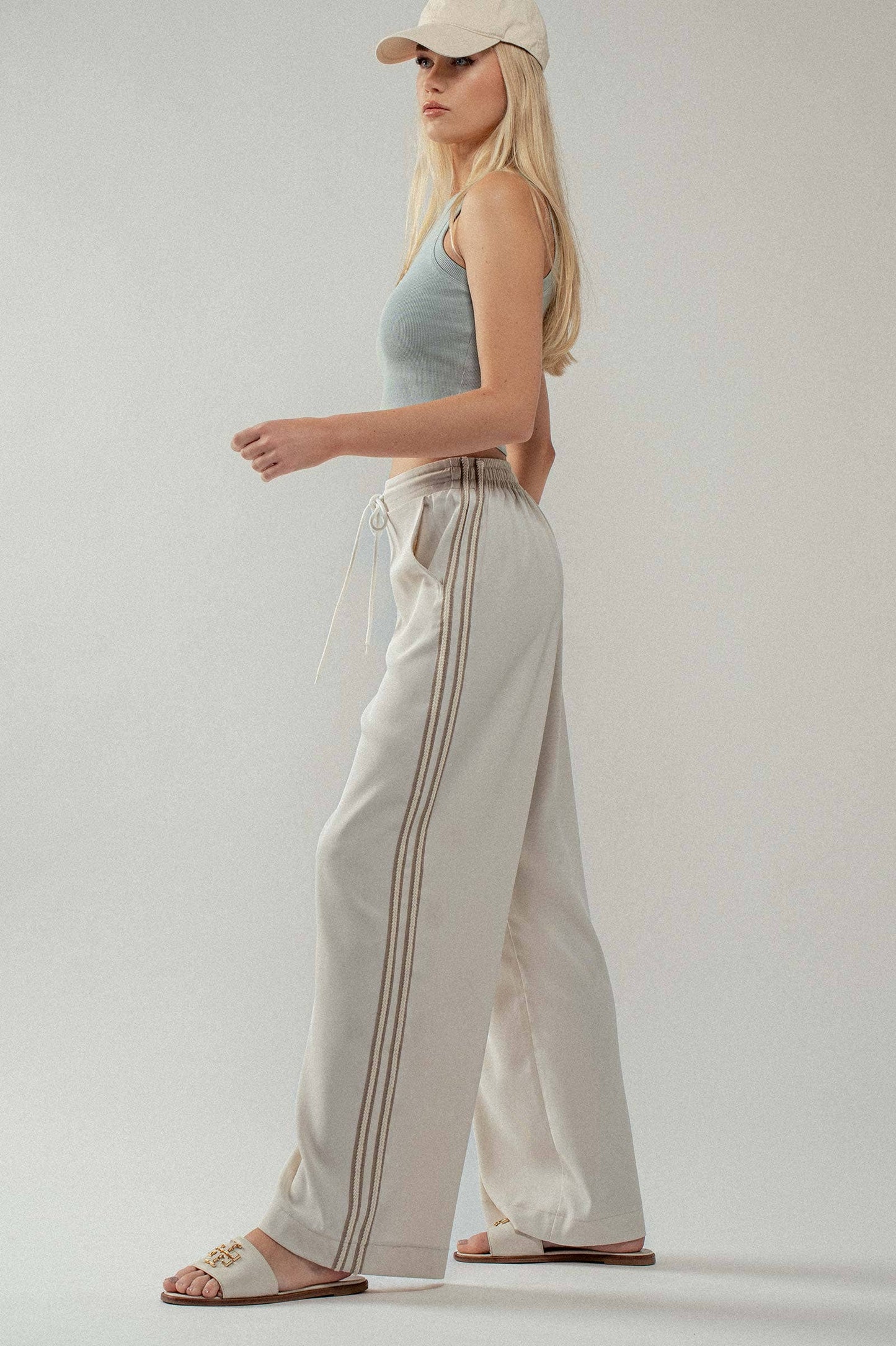 Wide Leg Drawstring Stripe Lounge Pants