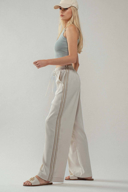 Wide Leg Drawstring Stripe Lounge Pants
