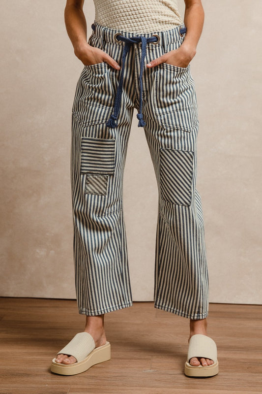 Striped Twill Barrel Pants