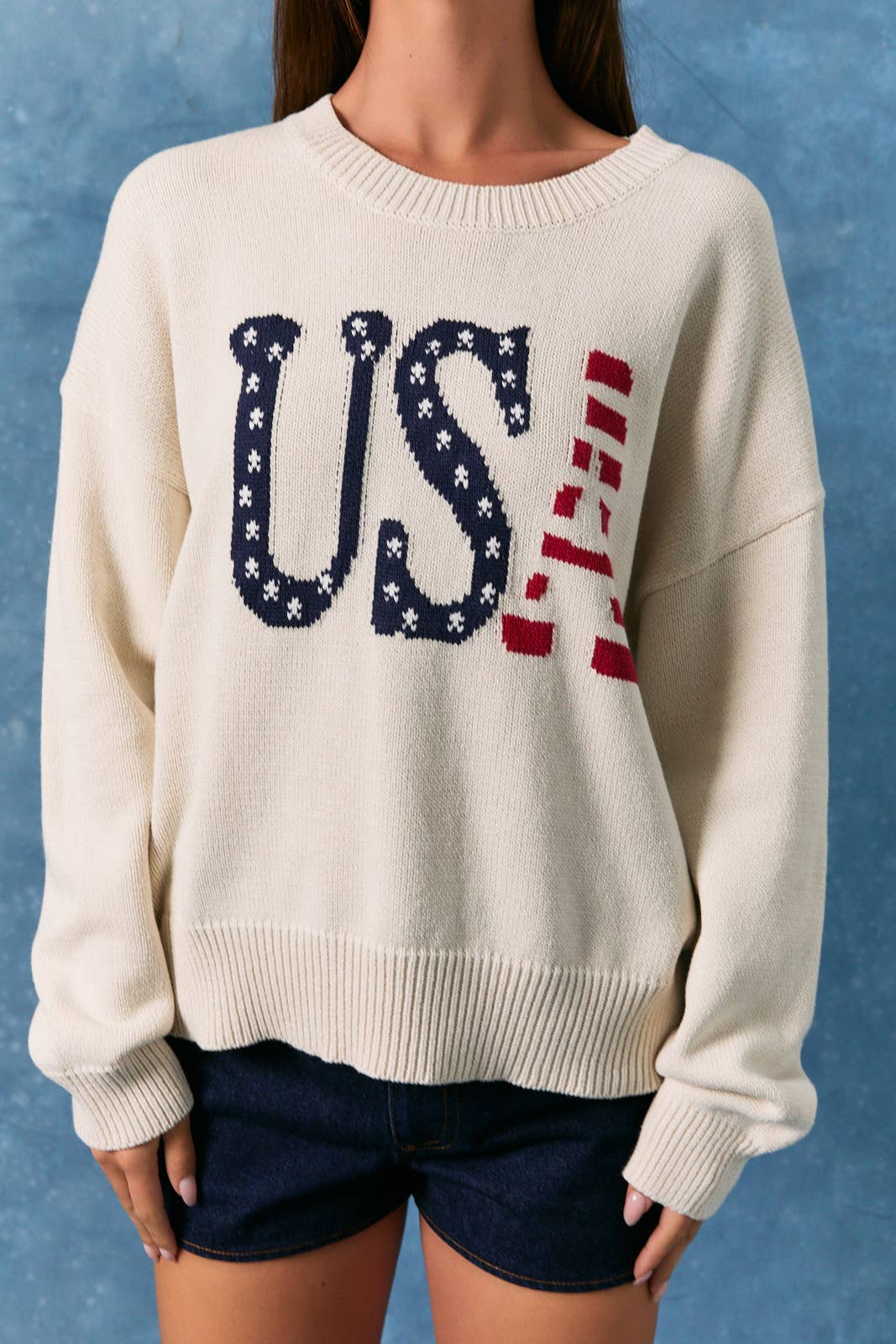 LONG SLEEVE CREW NECK "USA" SWEATER