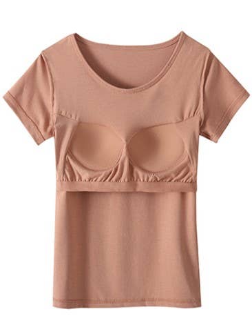 Built-in bra short sleeve crewneck tee top