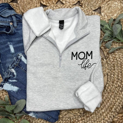 MOM LIFE - 1/4 Zip Sweatshirt w/front pouch pocket