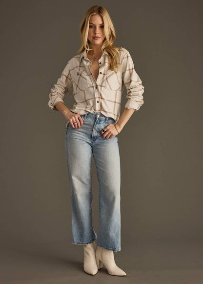 Beige & Brown Plaid Button Up