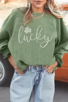 Rhinestone lucky Clover Ribbed St Patrick Sweatshirt