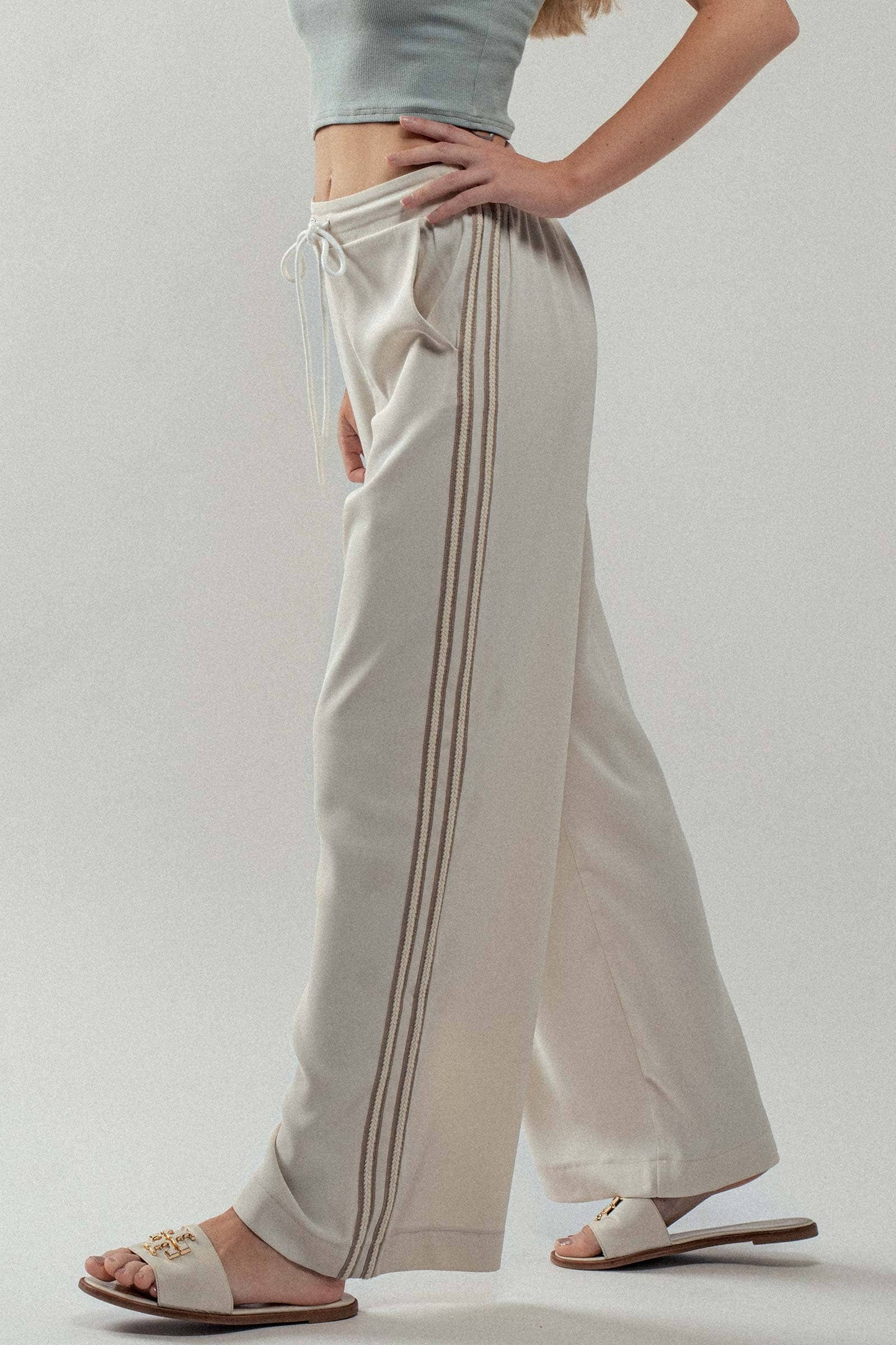 Wide Leg Drawstring Stripe Lounge Pants