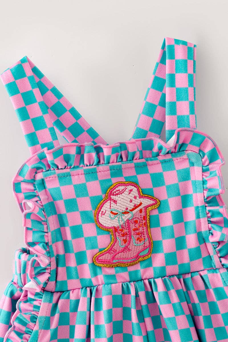 Pink & Blue checkered baby romper with pockets