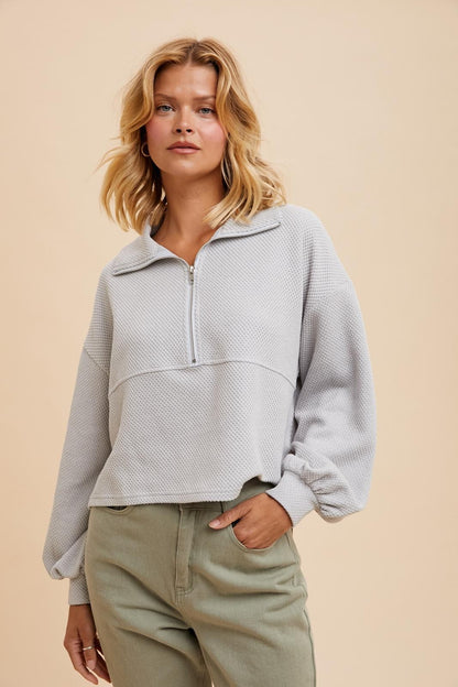 Cotton Thermal Cropped Half Zip Pullover