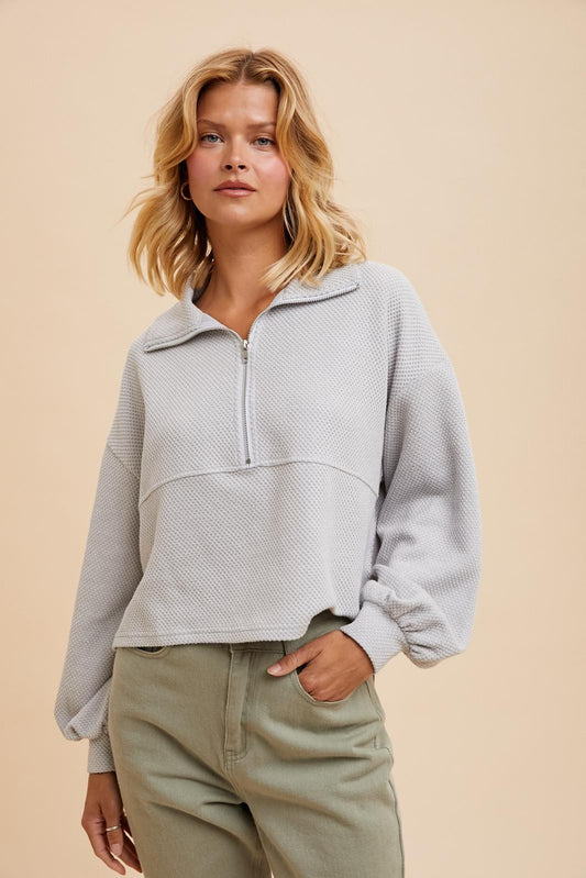 Cotton Thermal Cropped Half Zip Pullover