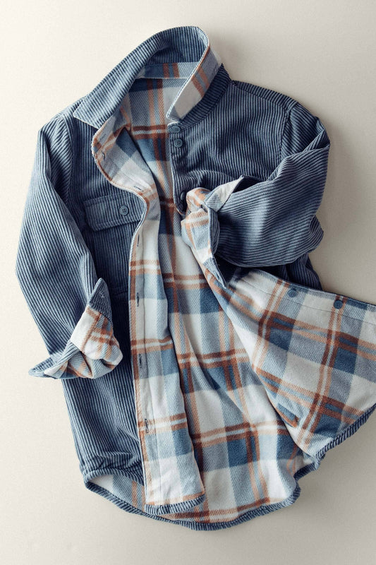 Plaid Lined Corduroy Flannel Shacket (2 Colors)