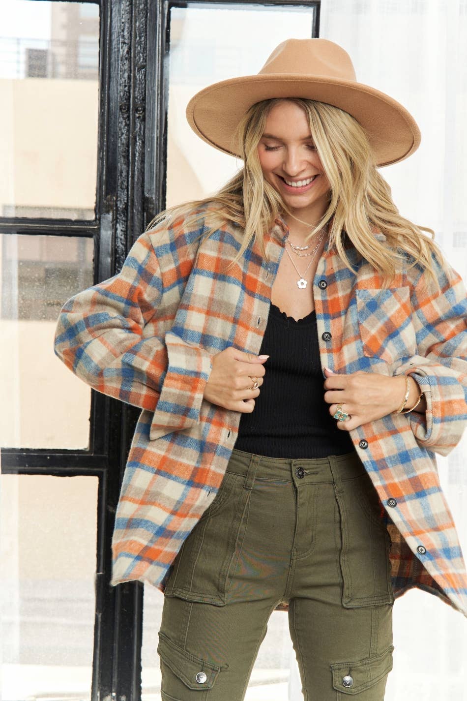 PLAID LONG SLEEVES FLANNEL SHACKET