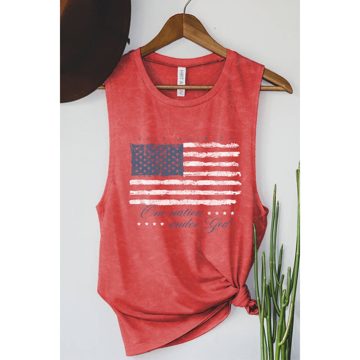 KEEP AMERICA ONE NATION UNDER GOD FLAG GRAPHIC TANK TOP