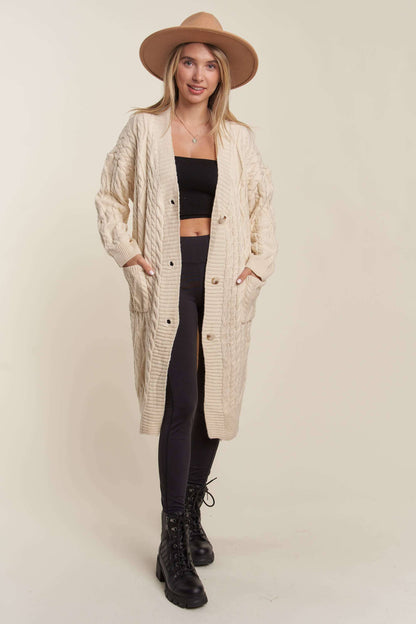 CABLE KNIT LONG SWEATER CARDIGAN