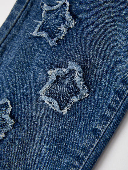 4th of july Stylish Star Shaped Distressed Jeans