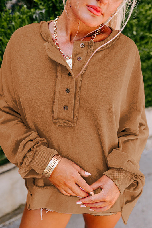 Chestnut Henley Buttons Sweatshirt