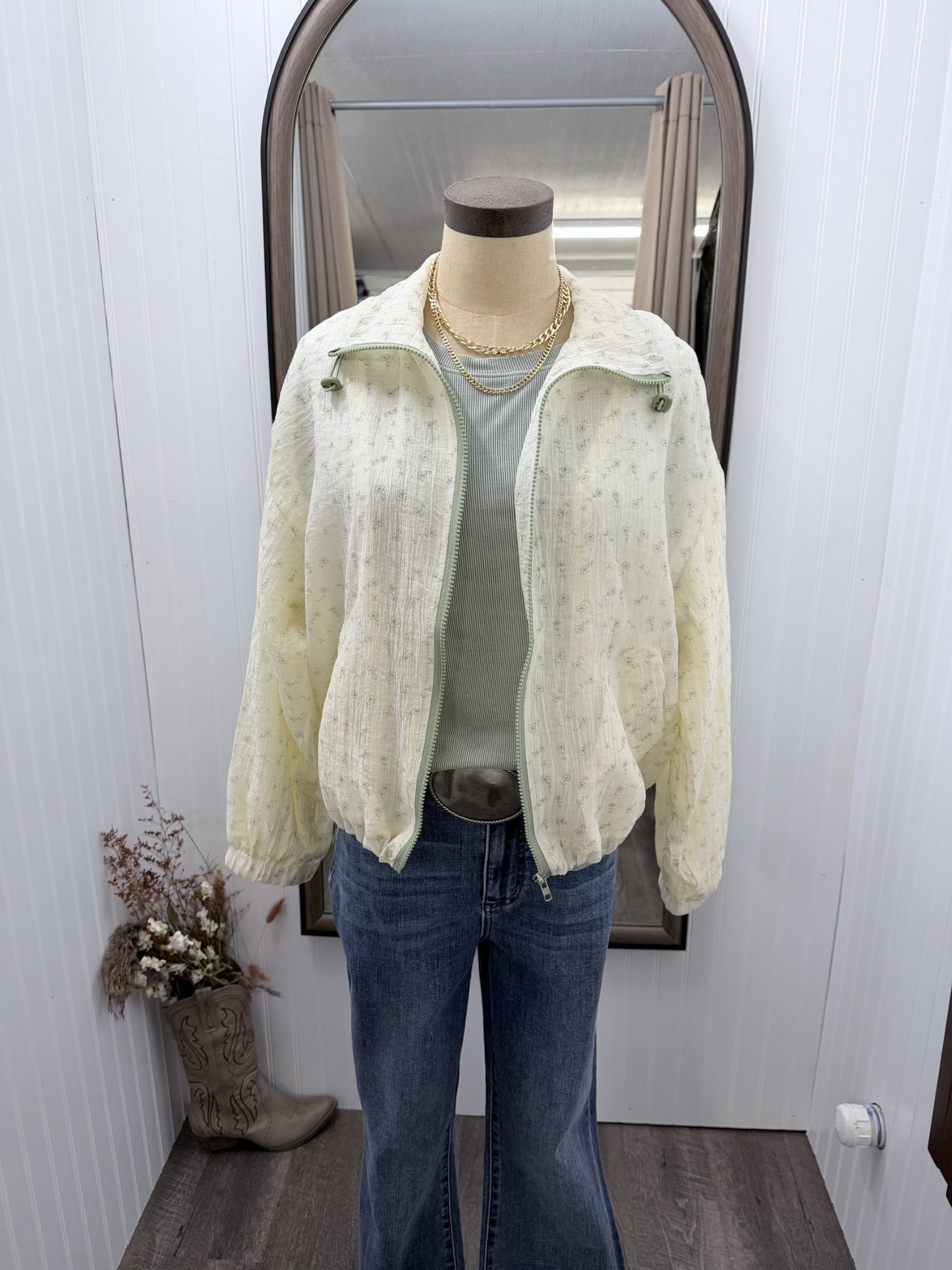 Floral Zip-up Collared Jacket