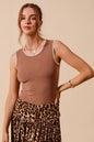 Rib Sleeveless Tank With Embroidery Detail