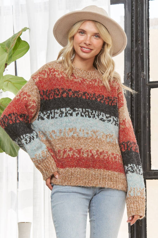 BOHO-INSPIRED MULTICOLOR STRIPED SWEATER