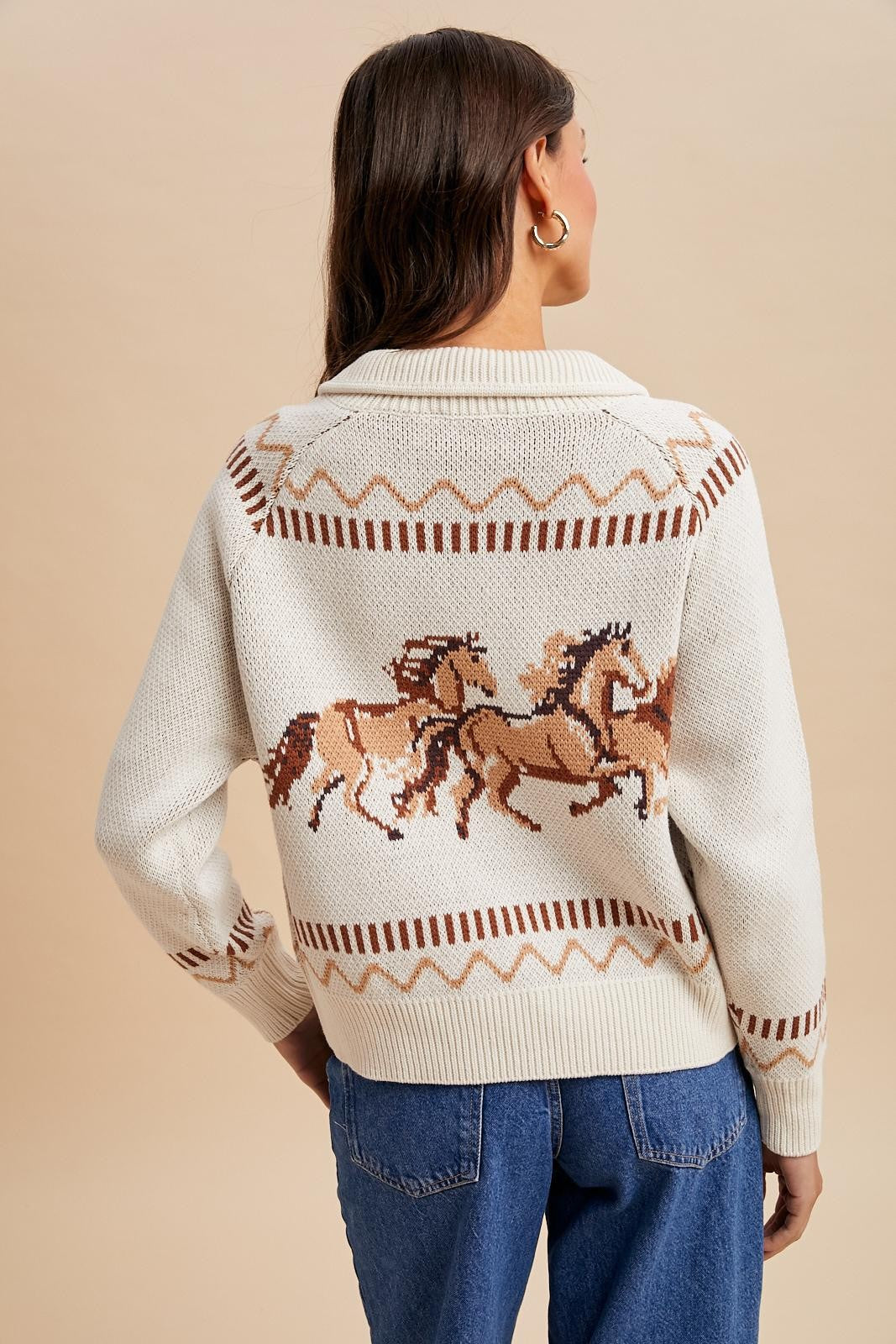 Knitted Western Horse Cotton Cardigan