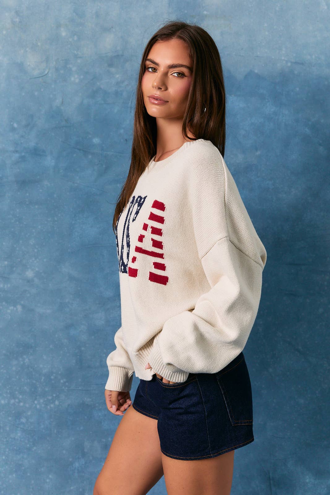 LONG SLEEVE CREW NECK "USA" SWEATER