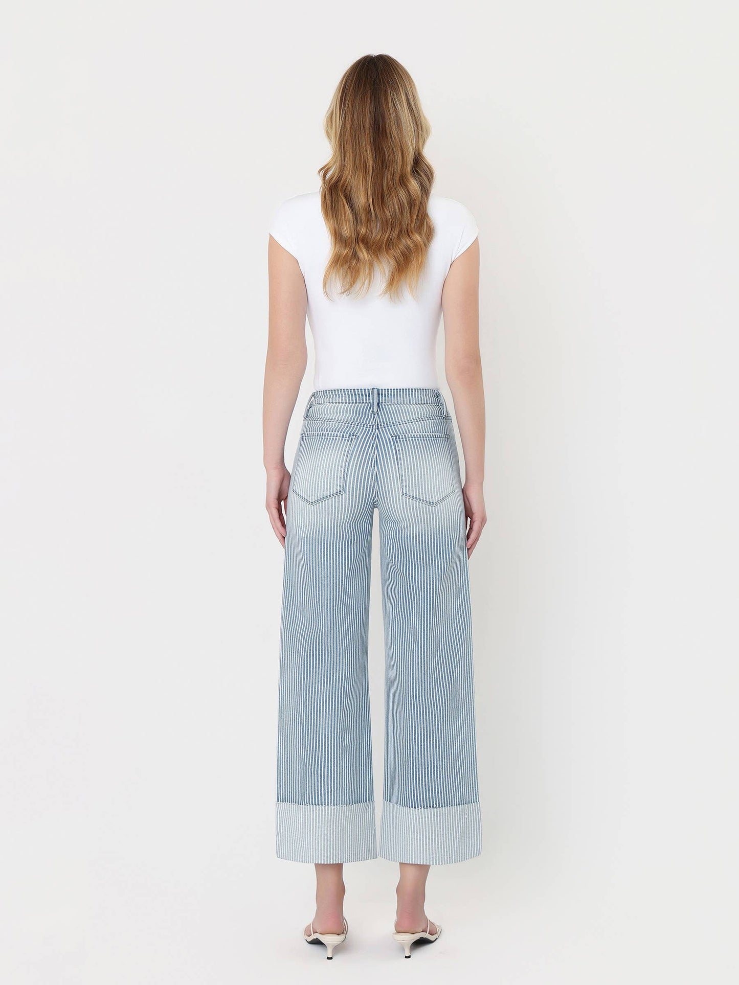 VERVET HIGH RISE CUFFED STRIPED CROP WIDE JEANS