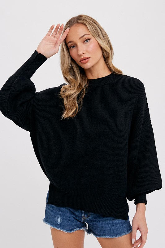 RIBBED MOCK NECK PULLOVER (Two Colors)