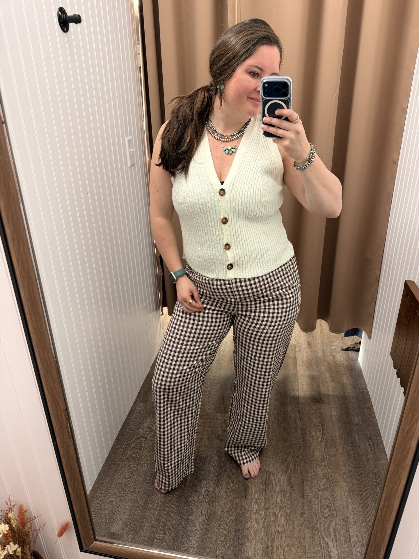 Striped Gingham Wide Leg Pants