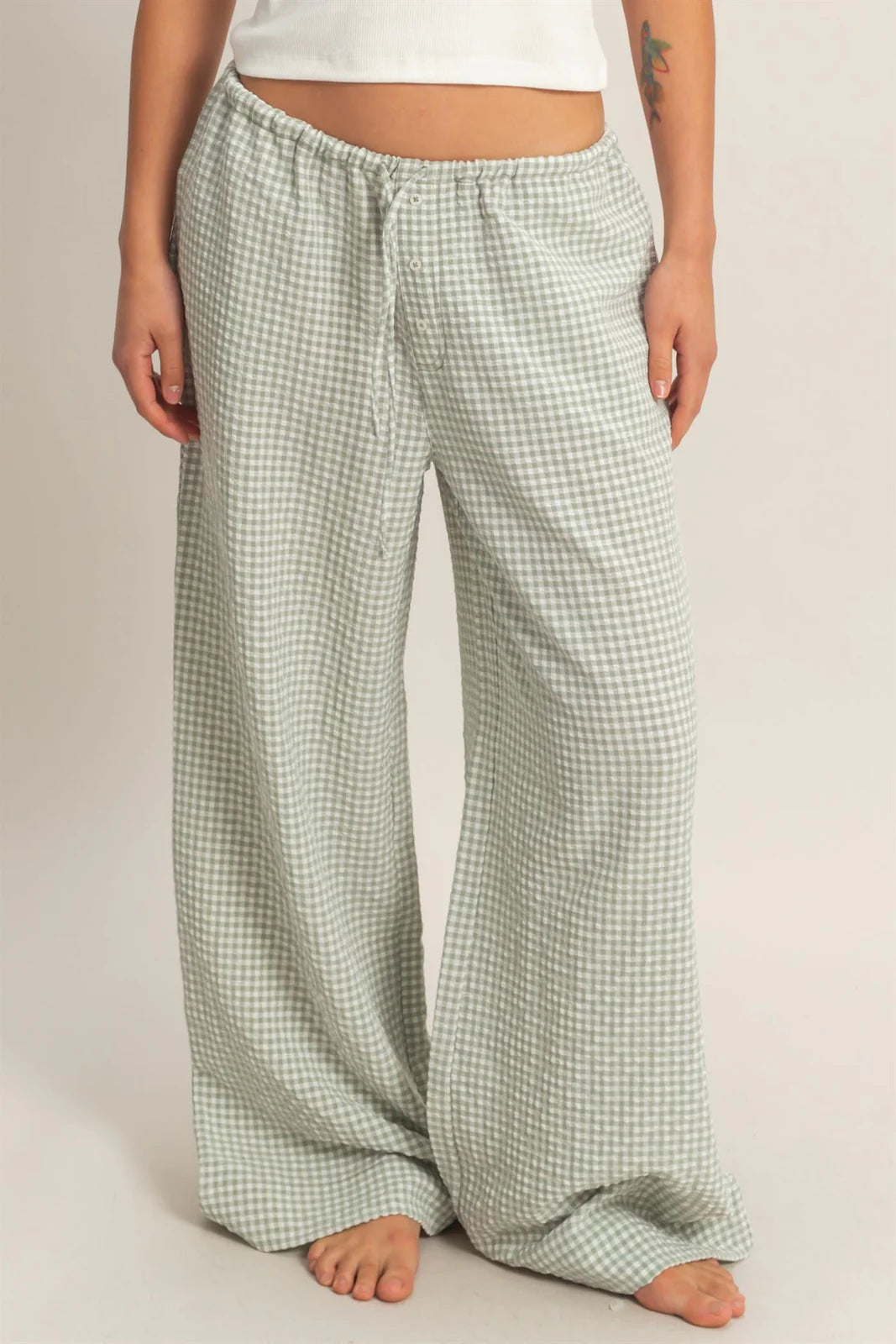 Sage Gingham Wide Leg Pants