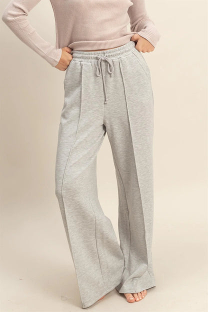 Double Knit High-Waist Drawstring Pintuck Wide Leg Pant (2 Colors)