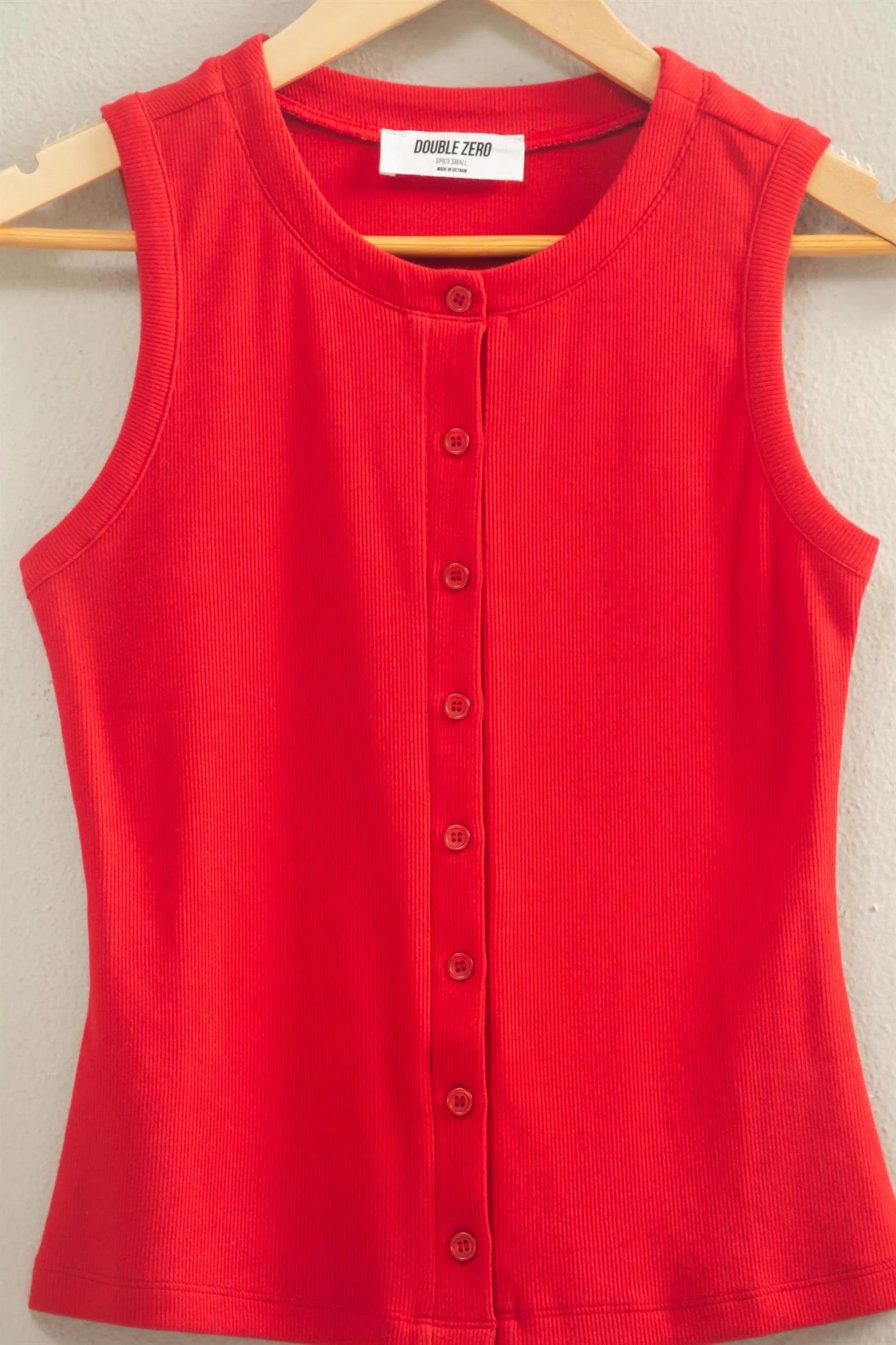 Ruby Ribbed Button Tank
