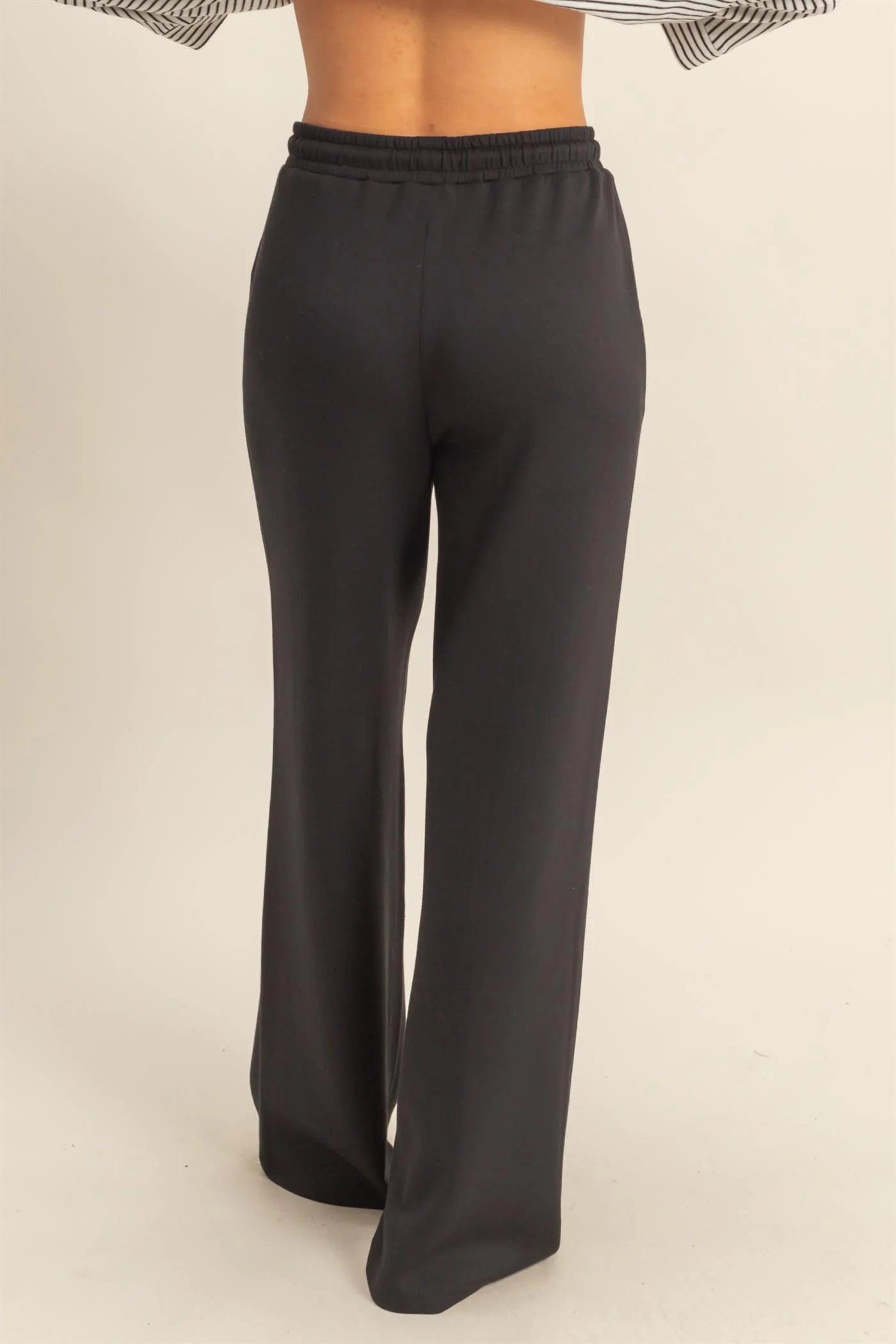 Double Knit High-Waist Drawstring Pintuck Wide Leg Pant (2 Colors)